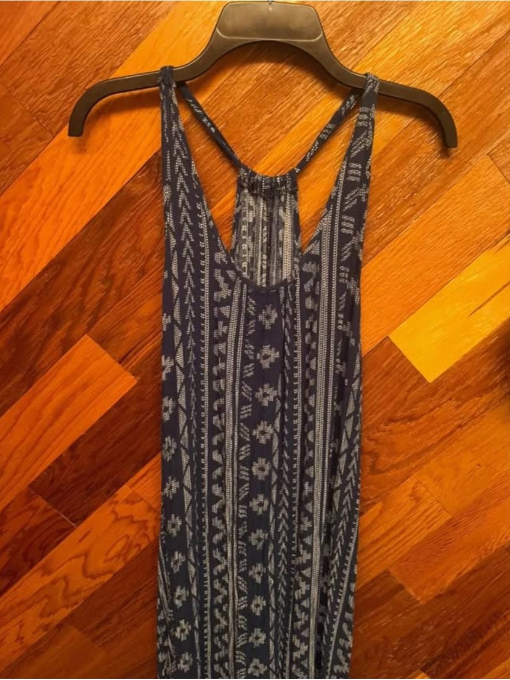 Blue Patterned Racerback Maxi Dress